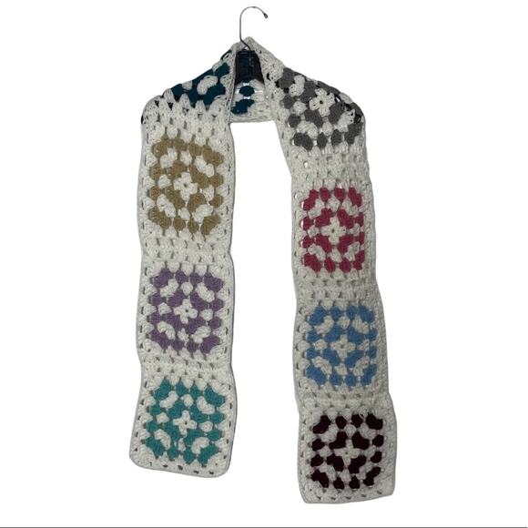 Hand Made Knit Scarf Granny Quilt Pattern Cottagecore Preppy Boho 72 X 8 - Picture 1 of 4